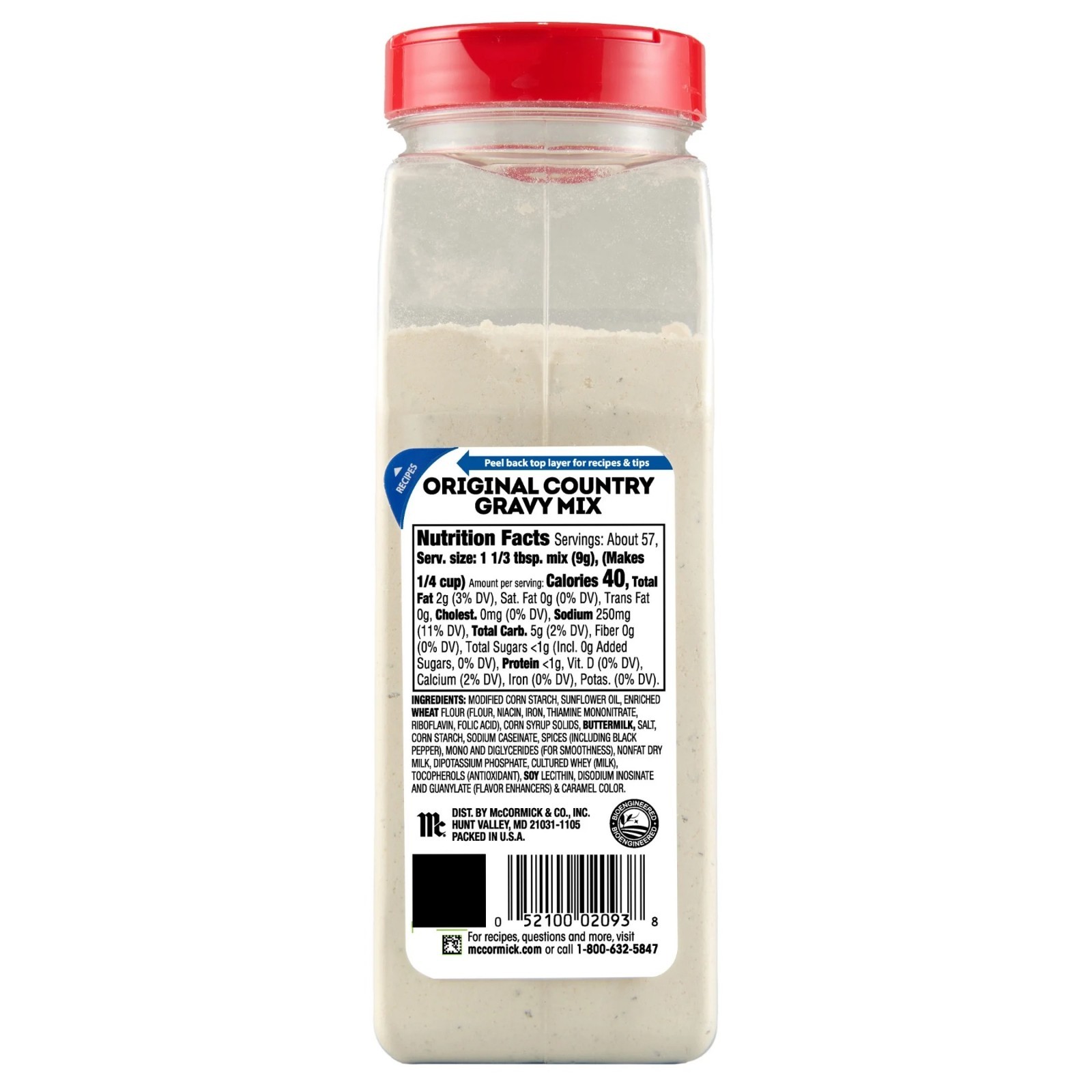 McCormick No Artificial Flavors Country Gravy Mix, 18.0 oz Bottle