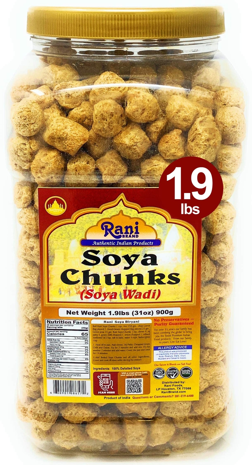 Rani Soya Chunks Nuggets (High Protien) Vadi, 31oz (1.9lbs) 900g