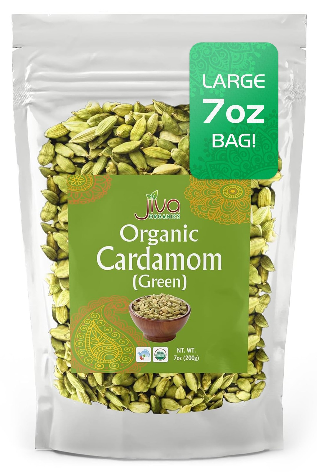 Jiva Organic Green Cardamom Pods Whole – Non-GMO, Premium Quality, 7 Ounce