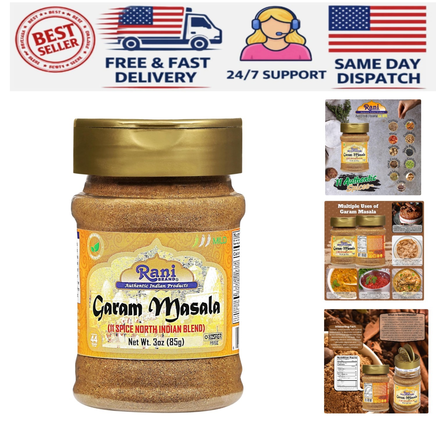 Rani Authentic Garam Masala 11-Spice Blend – , 3oz Jar for Gourmet Cooking