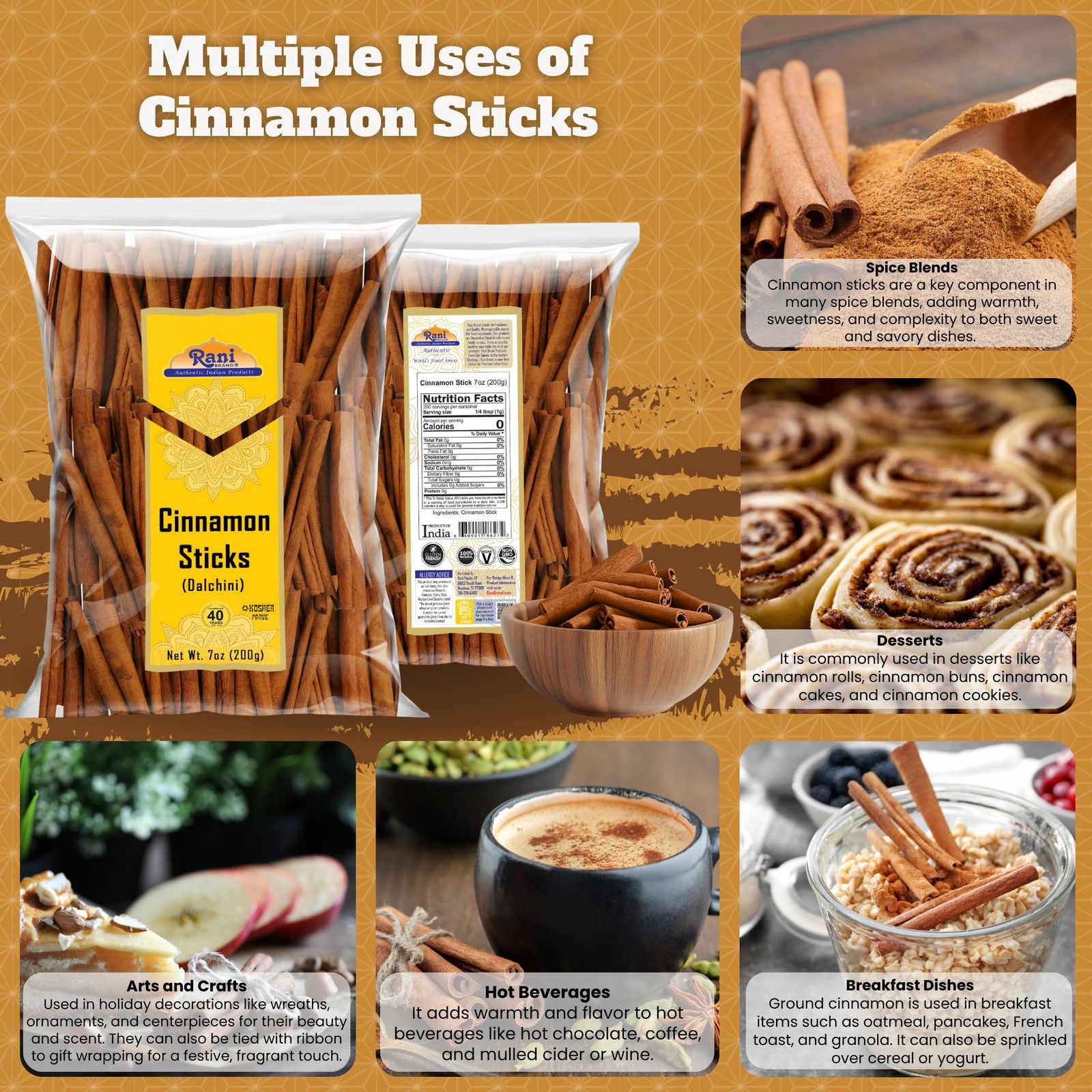 Rani Cinnamon Sticks 7oz (200g) – 36-44 – Strong 7 Ounce (Pack of 1)