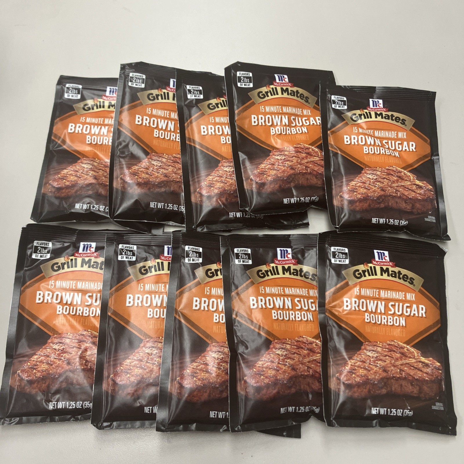 Lot of 10 McCormick Grill Mates Marinade Mix Brown Sugar Bourbon 1.25 oz 1/4/28