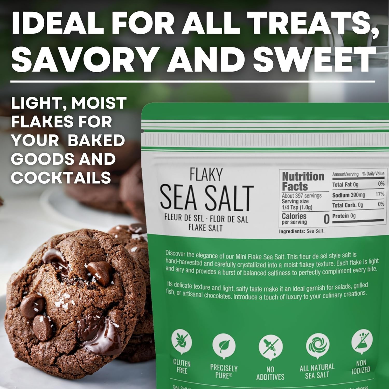 Flaky Hand-Harvested Fleur de Sel Sea Salt Flakes – Elevate Your Baking! 7oz