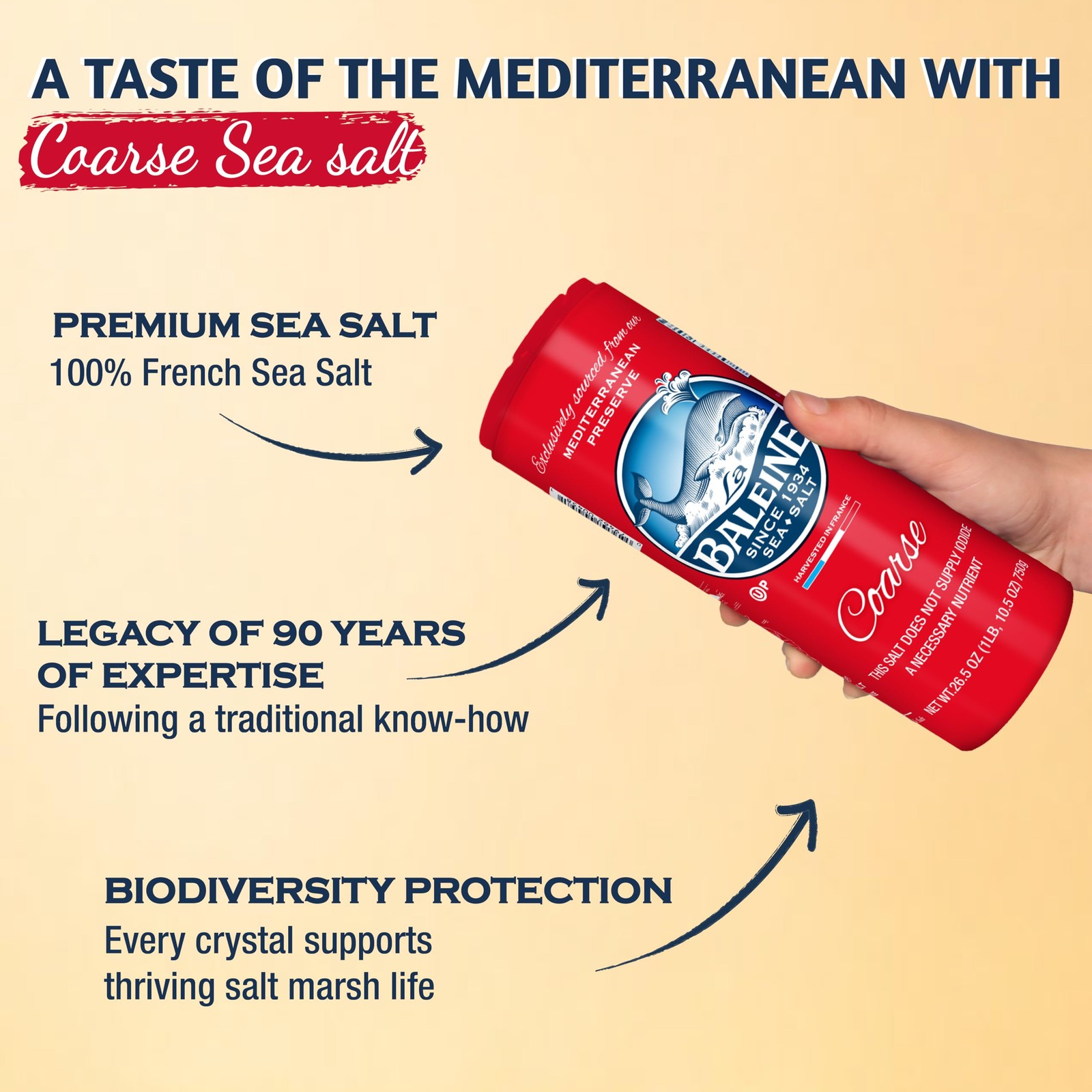 La Baleine Coarse Sea Salt Canister, 26.5 Ounce (Pack of 1),