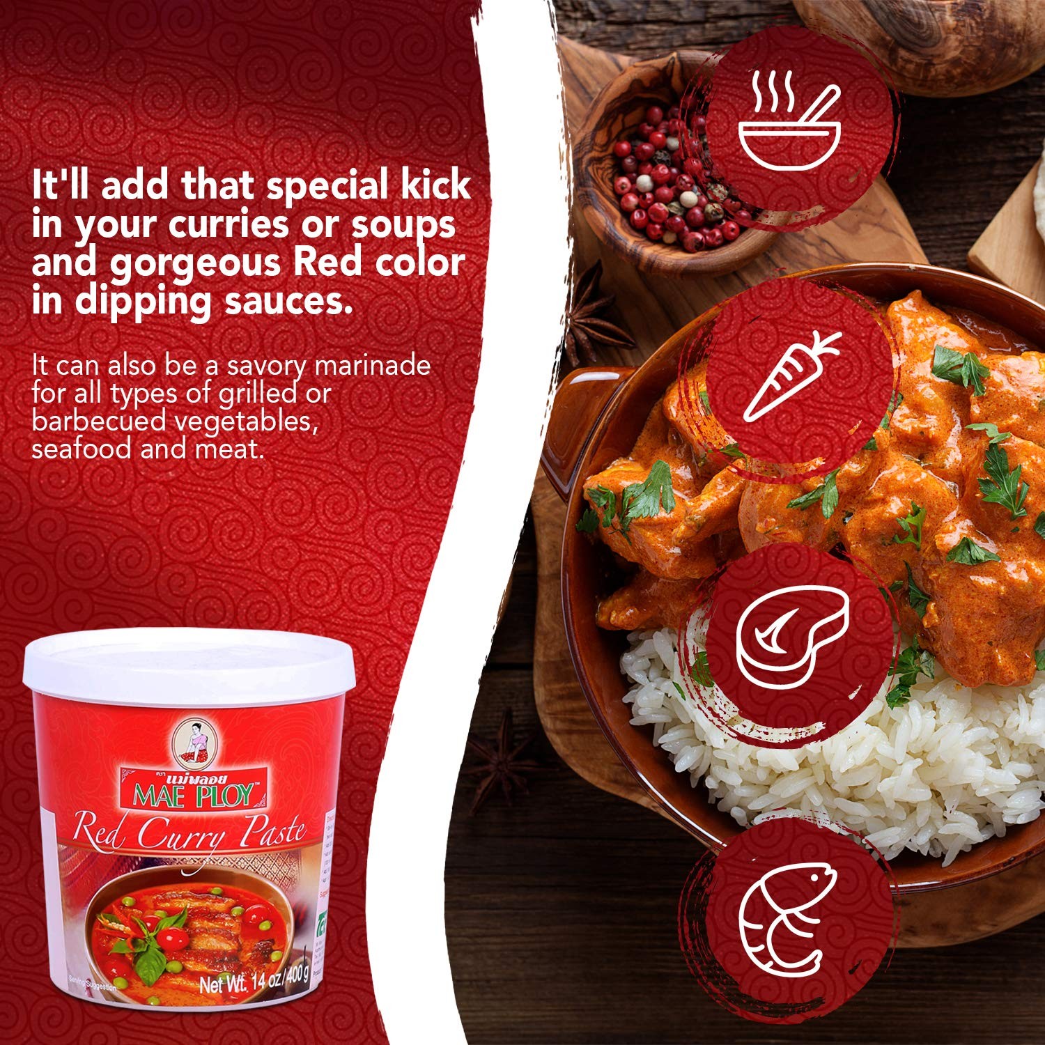 Mae Ploy Red Curry Paste, Authentic Thai Paste 14 Ounce (Pack of 1)