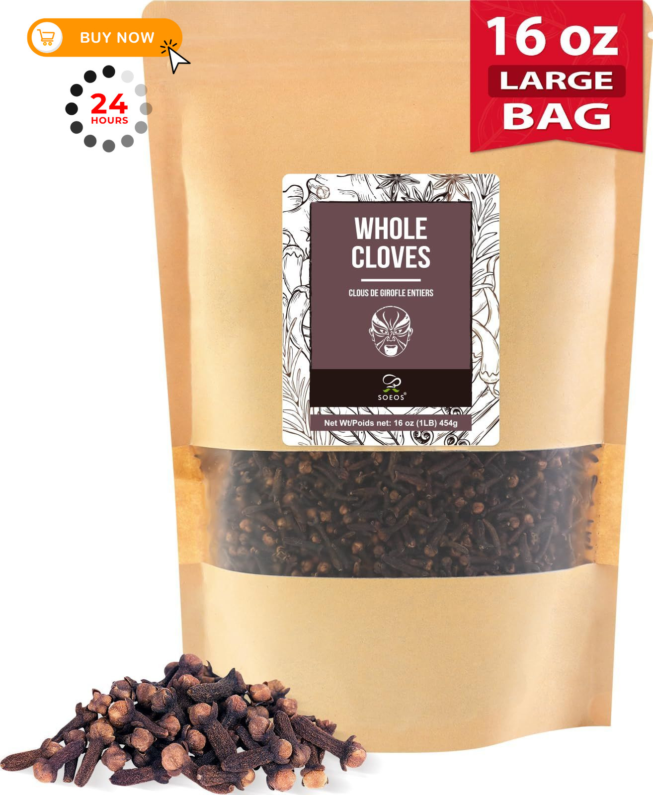 Soeos Whole Cloves 16 Ounce Bulk, Premium Quality Fresh Hand Picked 16 oz