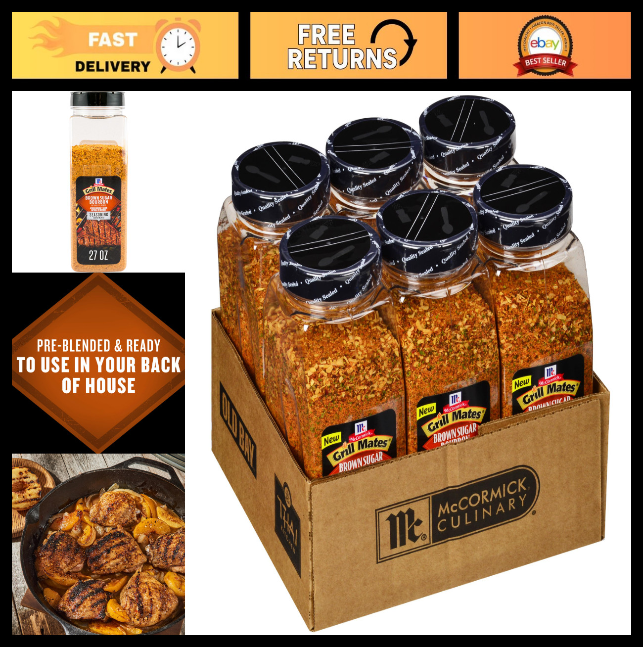 Brown Sugar Bourbon Seasoning Mix, 27 oz – Pack of 6, BBQ Spice Rub for Grilling