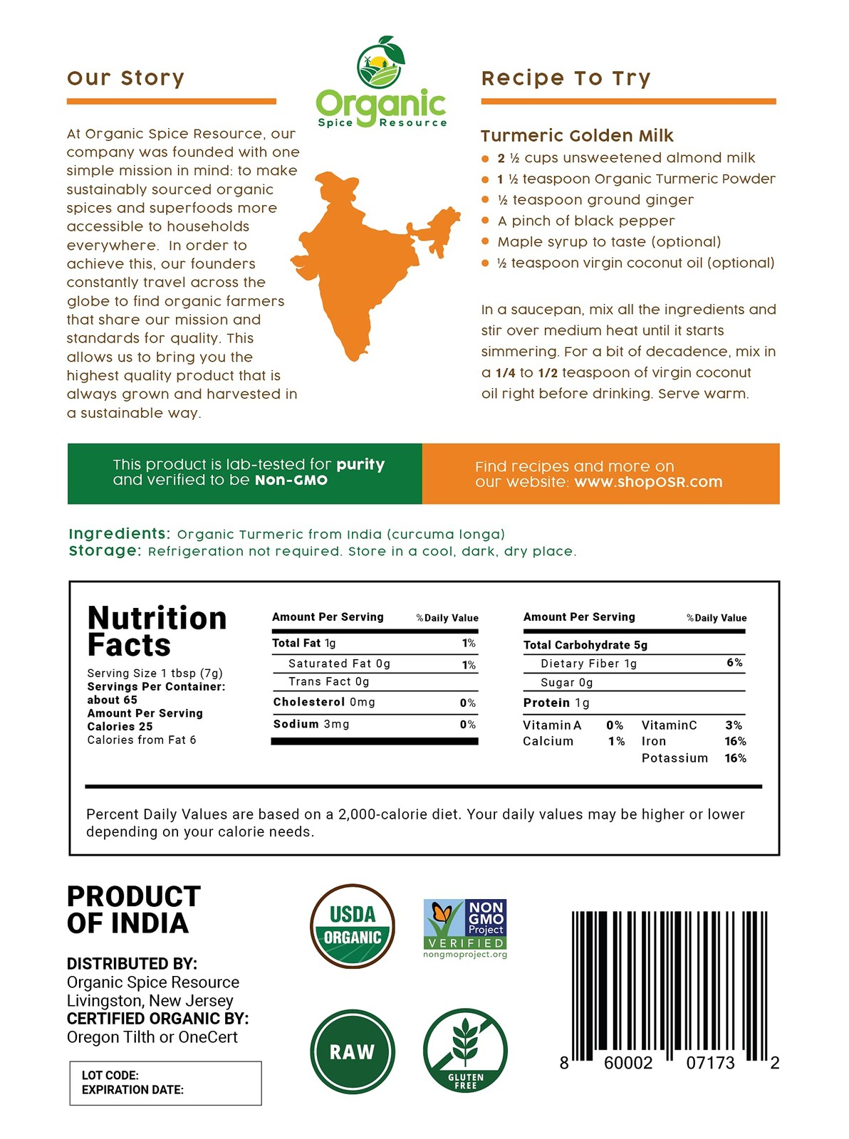OSR – Organic Turmeric Powder with Curcumin | 16oz or 1 Pound (Pack of 1)
