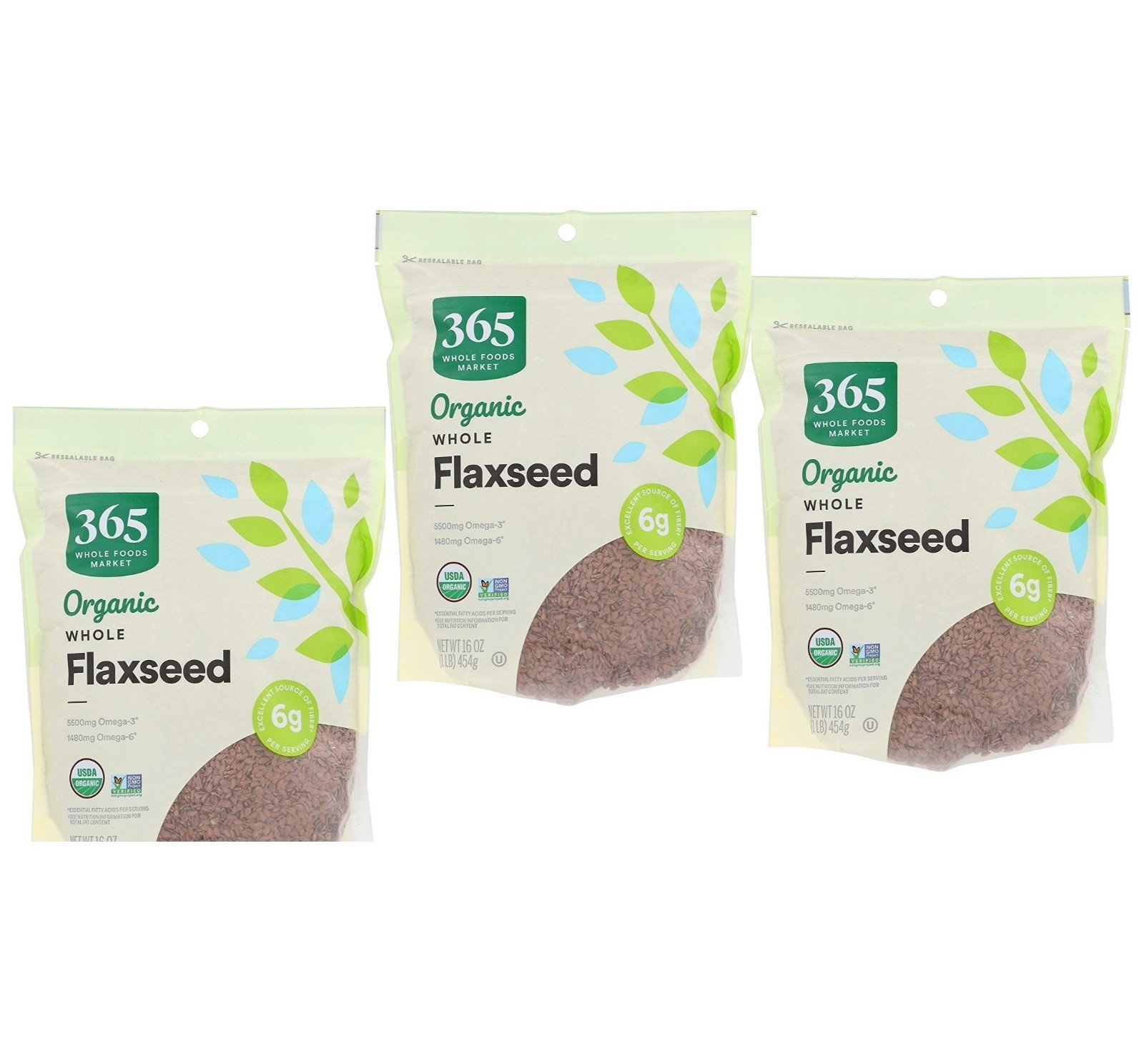 365 by Whole Foods Market Organic Whole Flaxseed, 16 Oz (Pack of 3)