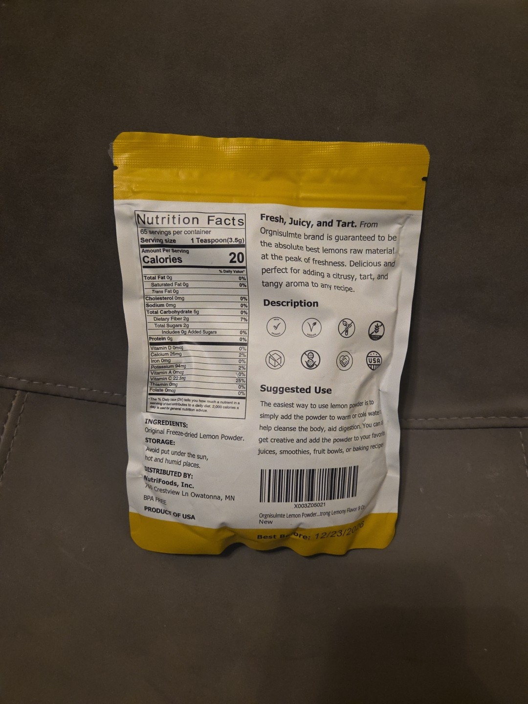 RG Nisulmte Original Lemon Powder Freeze dried 8 oz Expires 12/2026