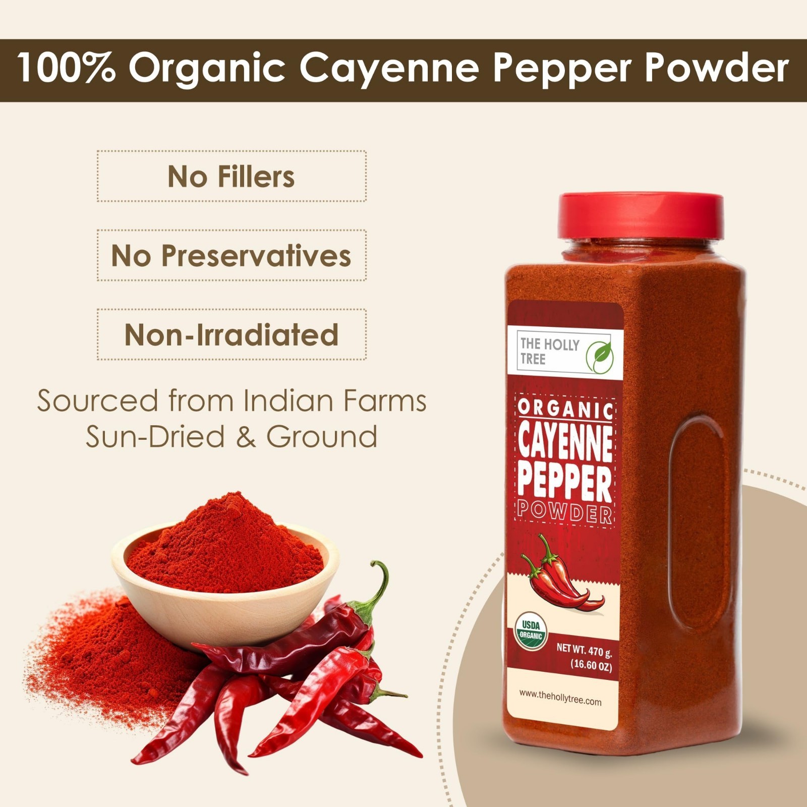 Organic Cayenne Pepper Powder 16.60 oz – Ground Red Chili Spice, Gluten Free, US