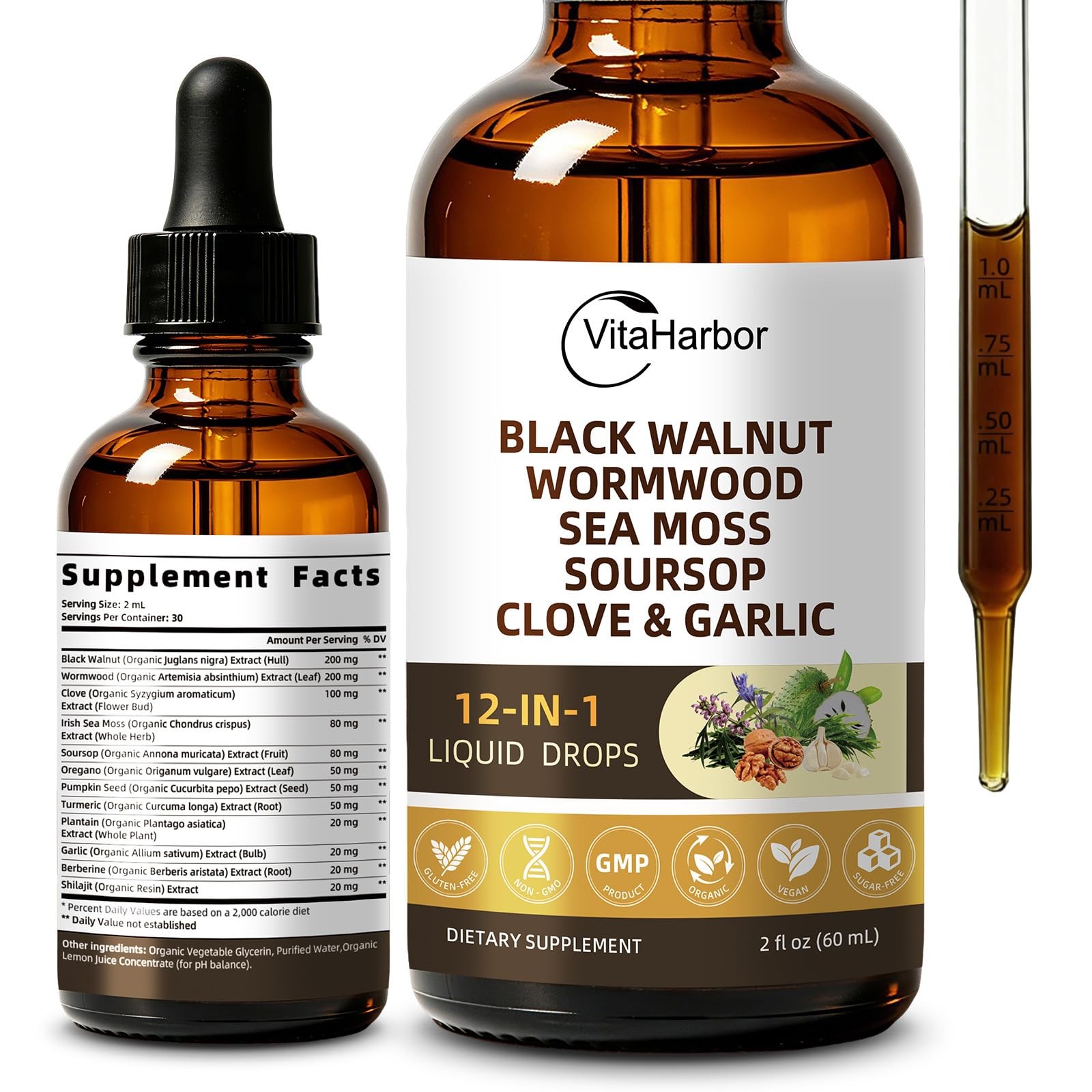 VitaHarbor Wormwood Black Walnut Clove Cleanse Drops for 2 Fl Oz (Pack of 1)