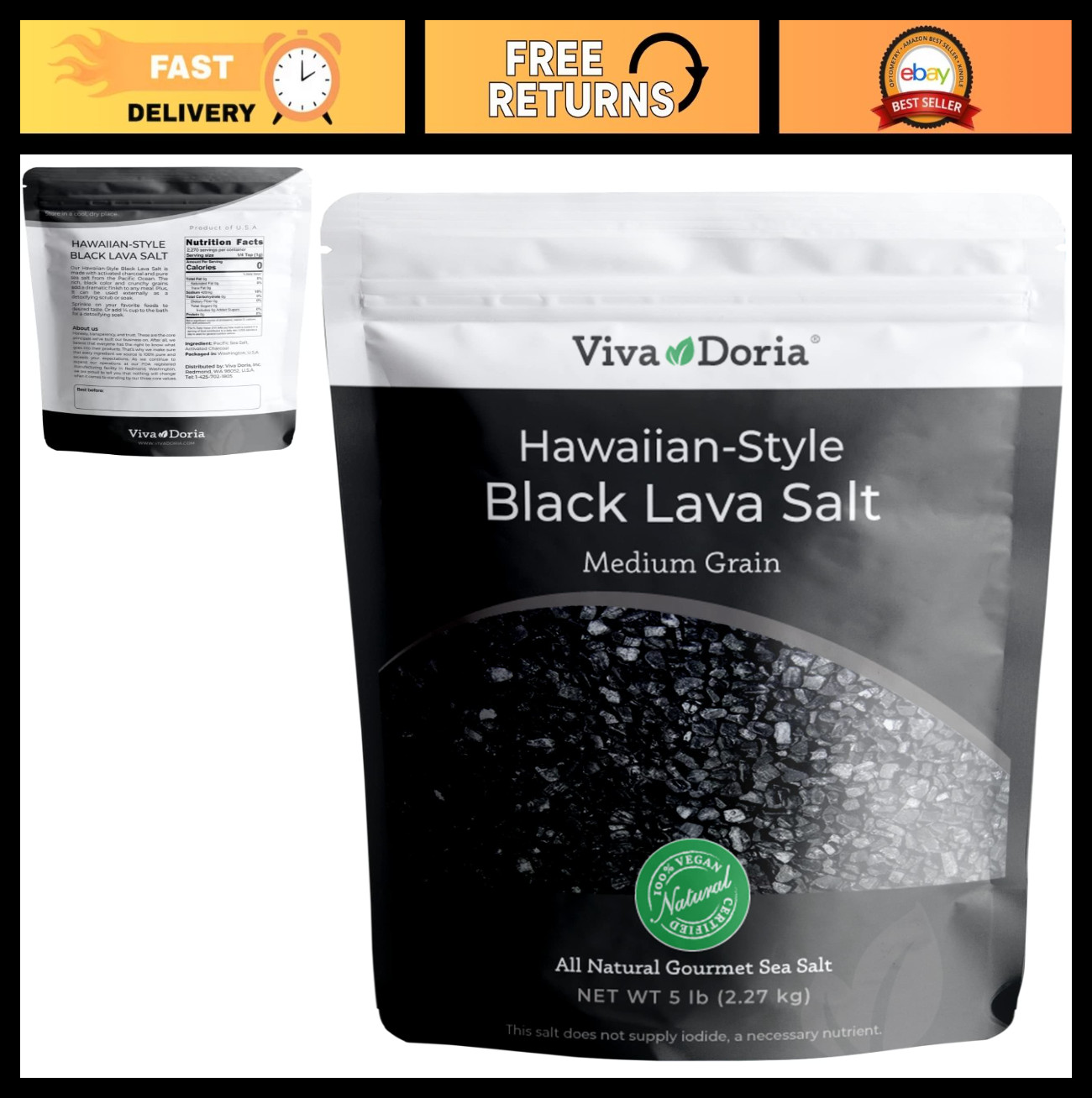Hawaiian Black Lava Sea Salt, Medium Grain, 5 lb – Natural Gourmet Seasoning