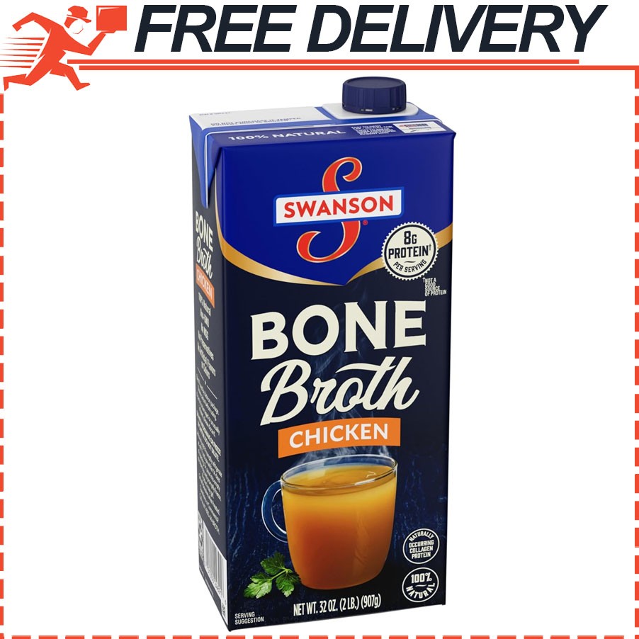 SWANSON S Chicken Bone Broth, 8g Protein/Serving, Gluten Free, 32 oz Carton